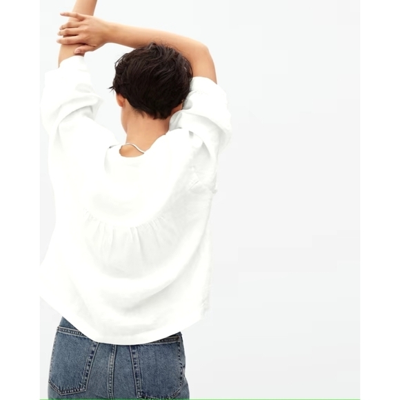 Everlane Shirt Womens White Button Up Linen Pocket Popover Billow Blouse - Picture 13 of 13